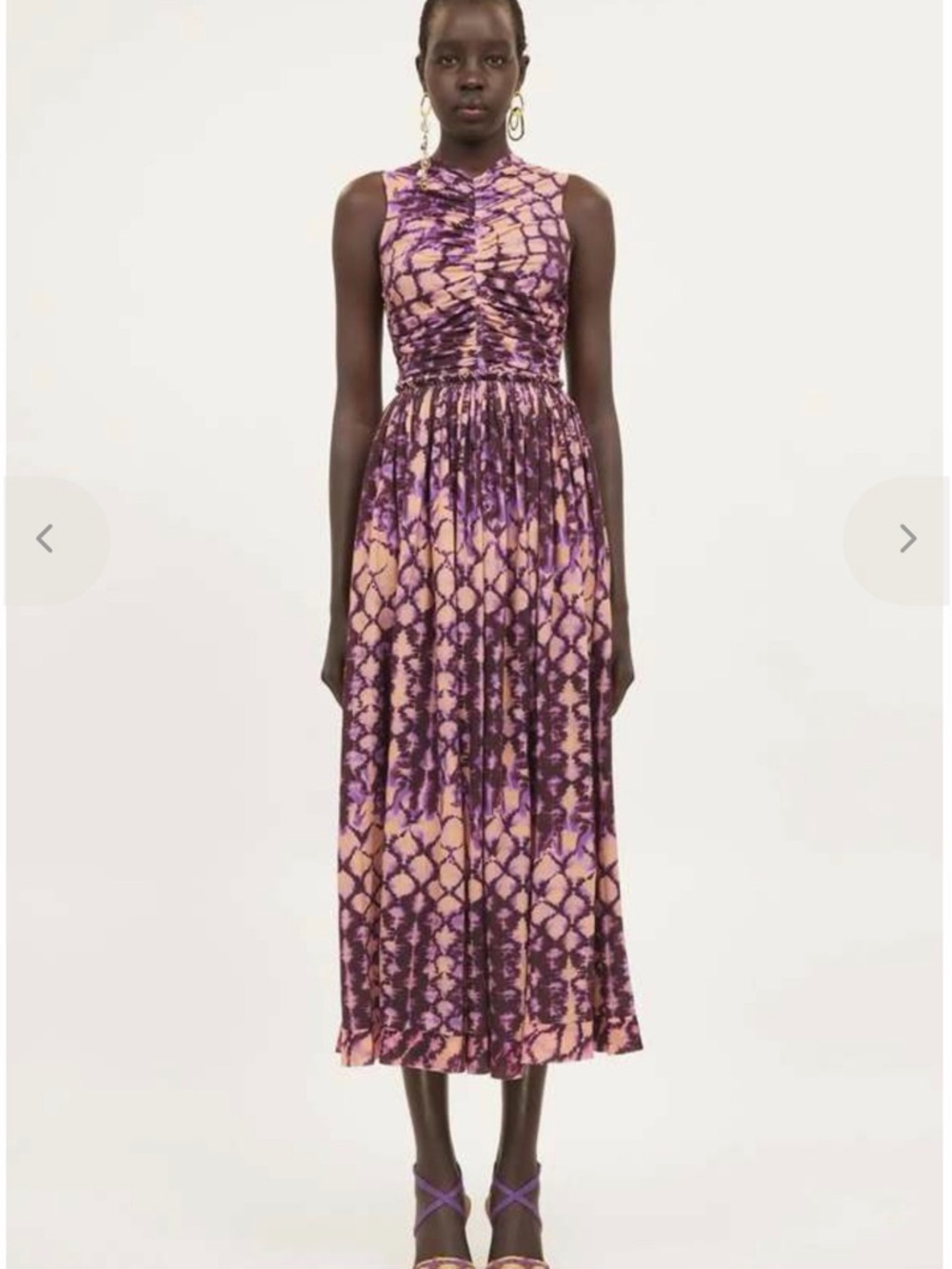 Ulla Johnson Purple and Peach Printed Sleeveless Midi Dress